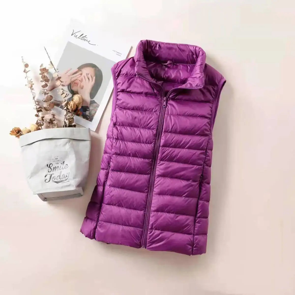 Women's Lightweight Sleeveless Vest - Zip Front Layering Jacket - Purple