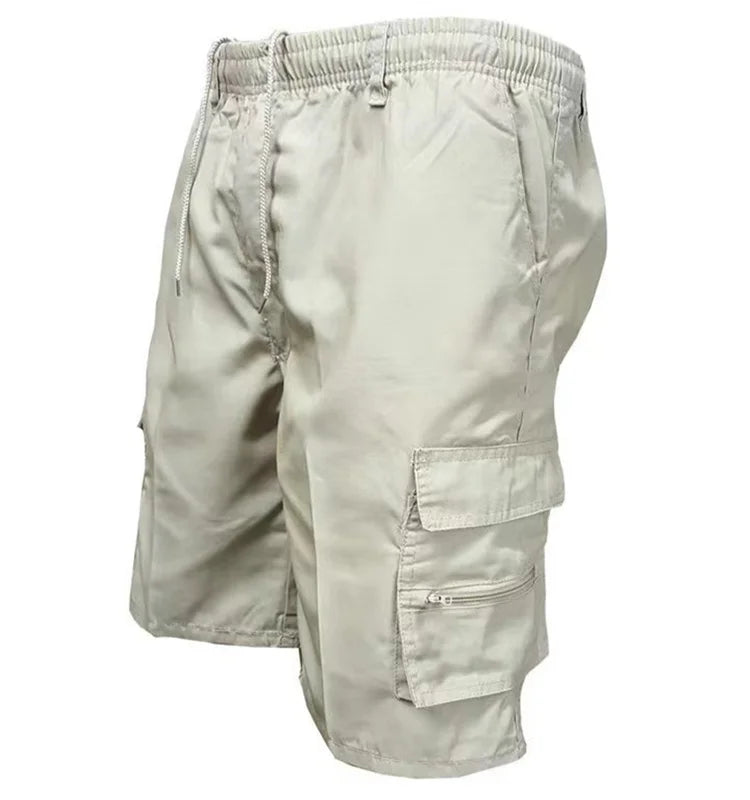 Men's Cargo Shorts - Casual Solid Color Utility Style - Off-White