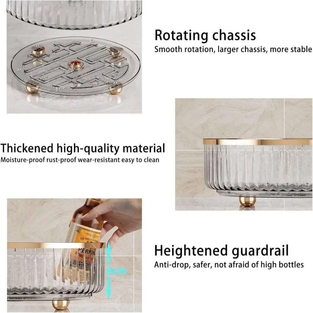Grey Round Plastic Clear Rotating - For Kitchen Storage and Prep