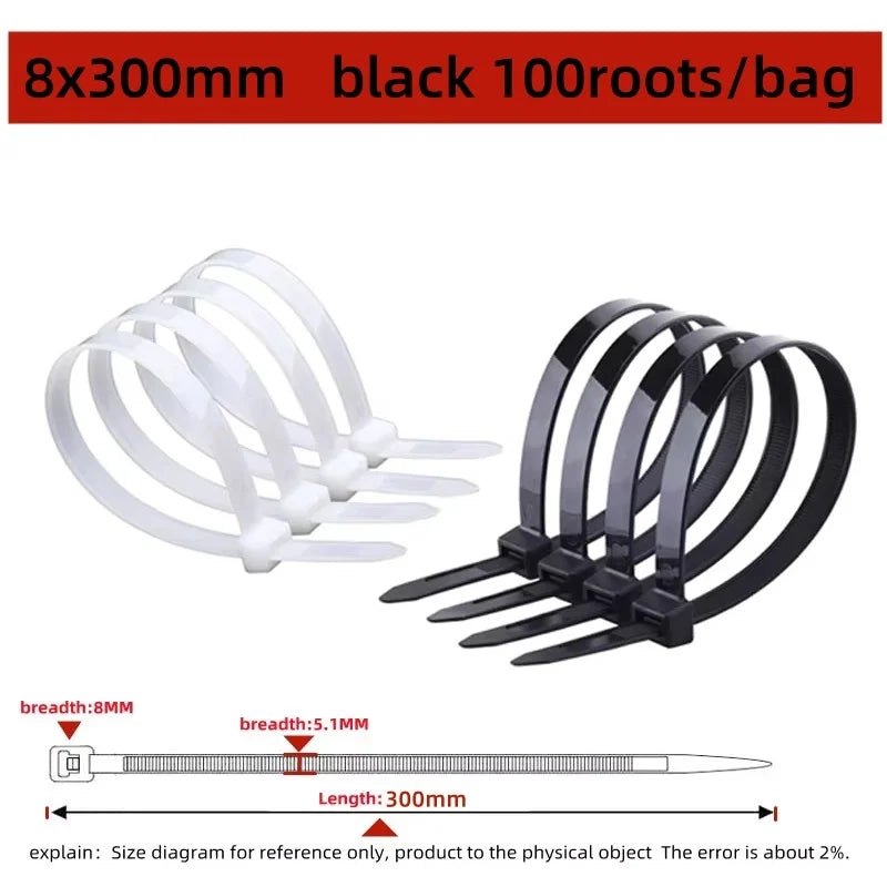 Nylon Cable Ties - 100-Piece Self-Locking Wire Straps