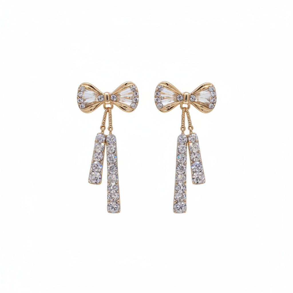 Bow Stud Earrings - Gold-Color Rhinestone Fashion Jewelry