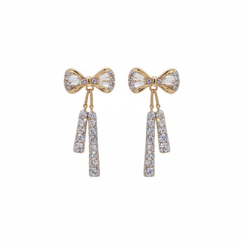 Bow Stud Earrings - Gold-Color Rhinestone Fashion Jewelry