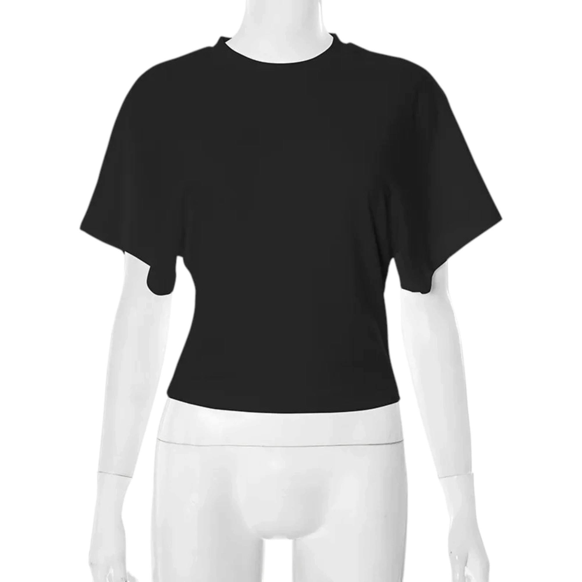Cotton Cropped T-Shirt - Short Sleeve Crew Neck Top