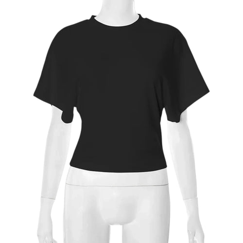 Cotton Cropped T-Shirt - Short Sleeve Crew Neck Top