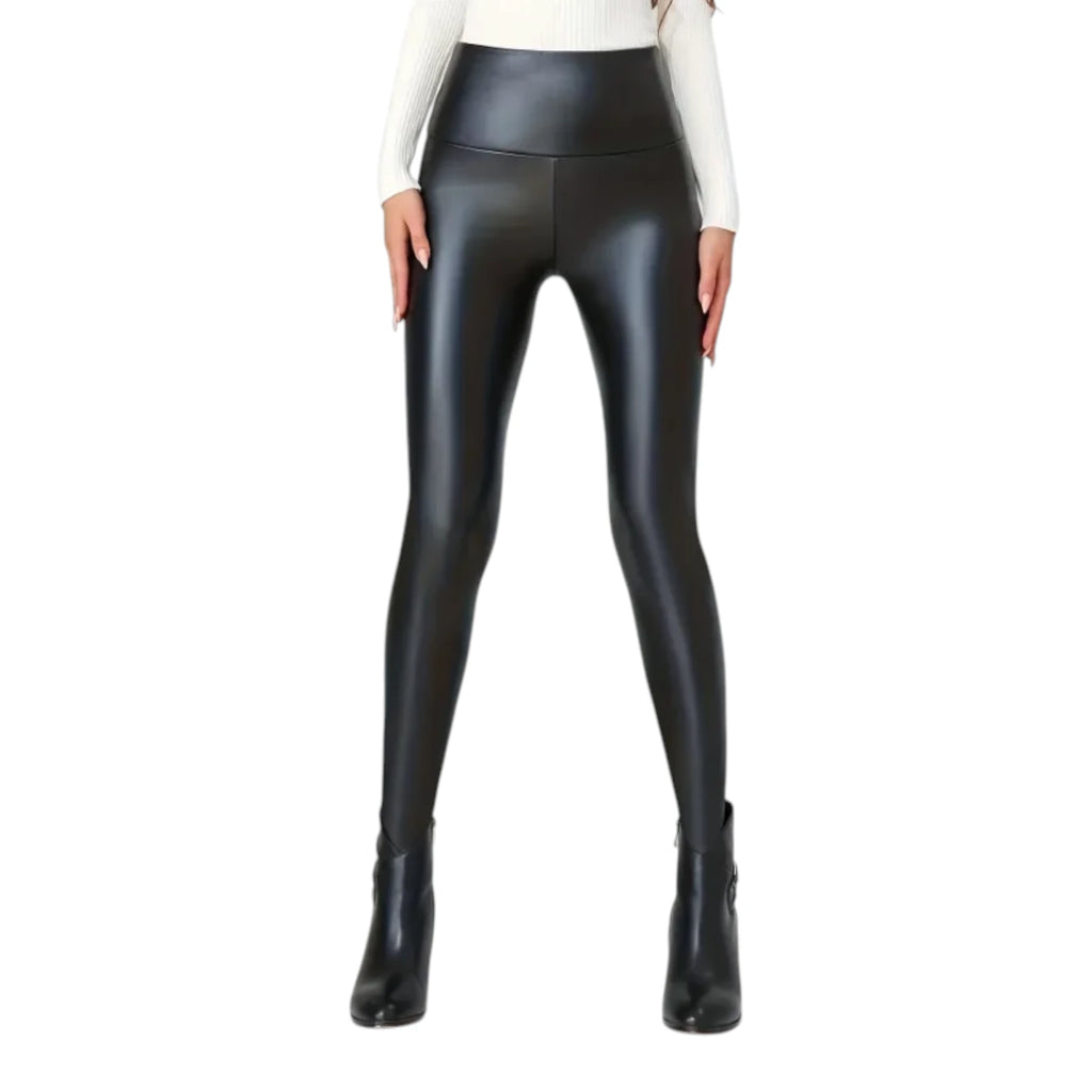 Faux Leather Leggings - High Waist Stretch Pants