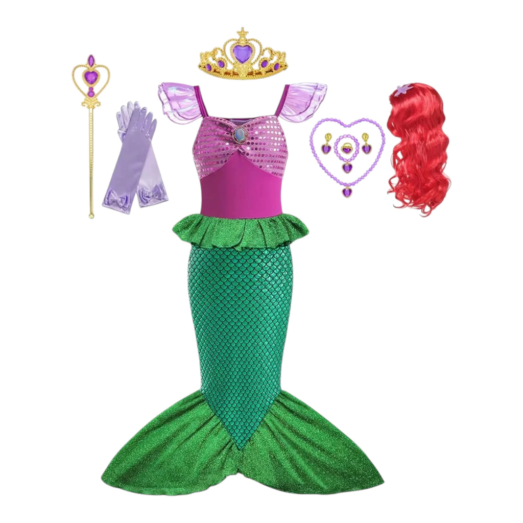 Kids Mermaid Costume Dress - Princess Party Dress Set