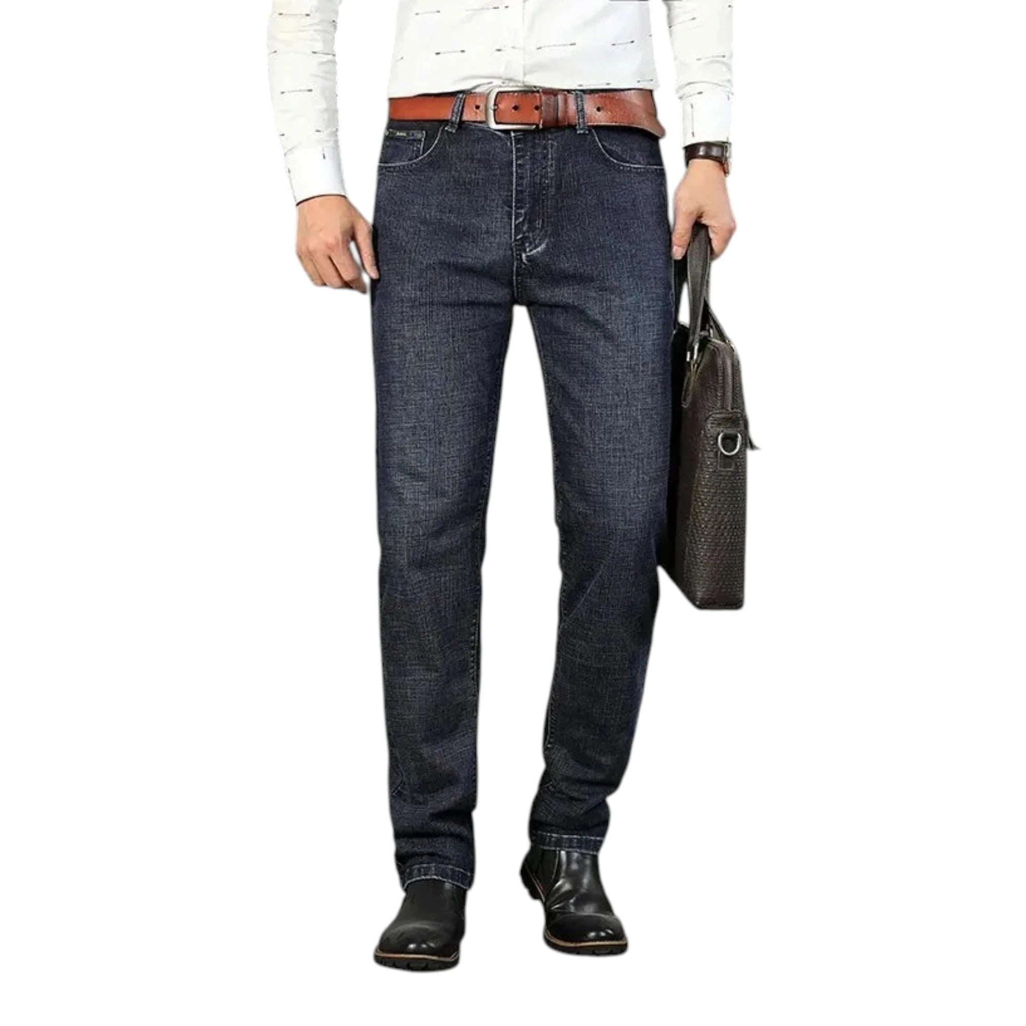 Men's Straight Stretch Jeans - Classic Casual Denim Pants