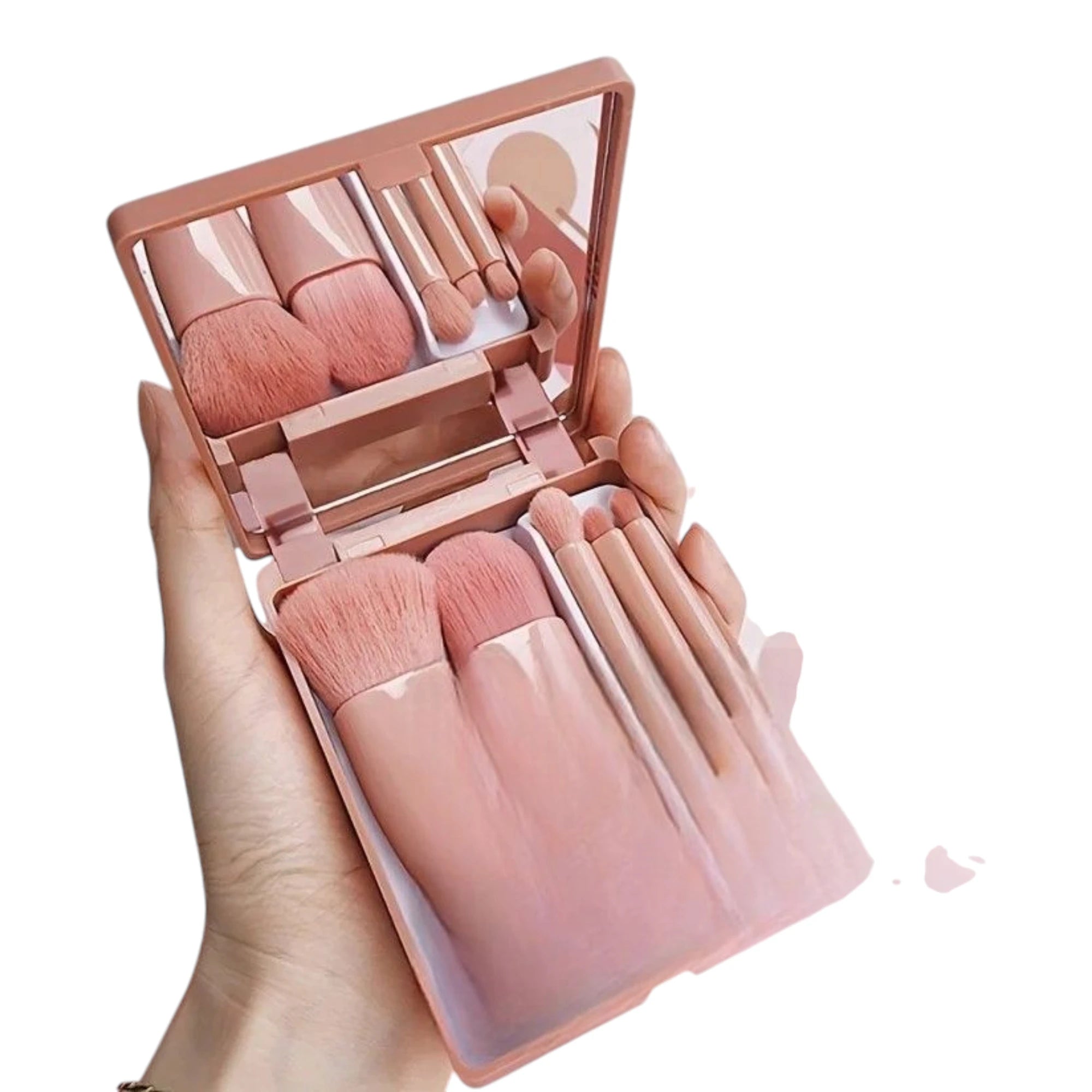 Portable Makeup Brush Set - Foldable Mirror Travel Kit