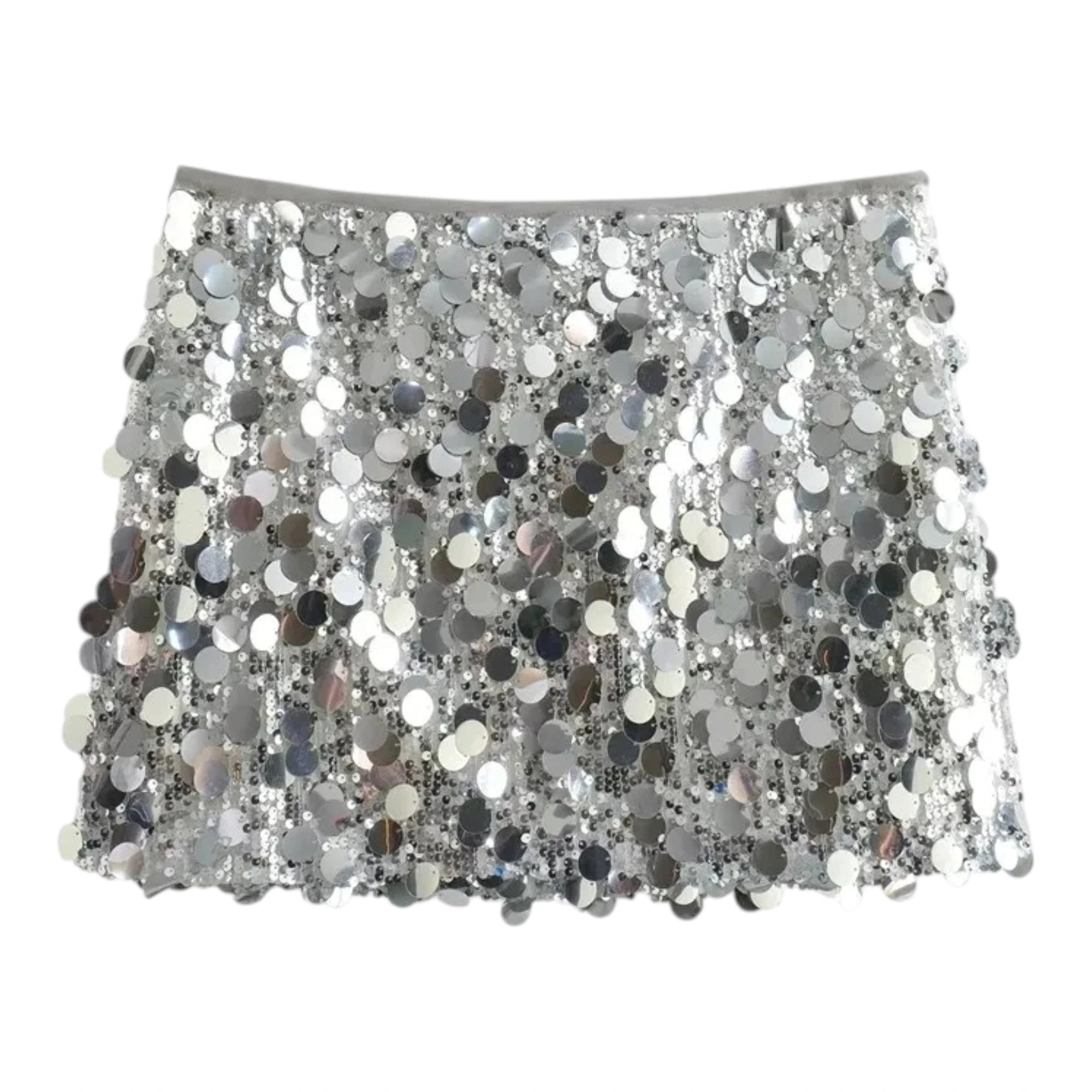 Silver Sequin Mini Skirt - High Waist Glitter Short Skirt