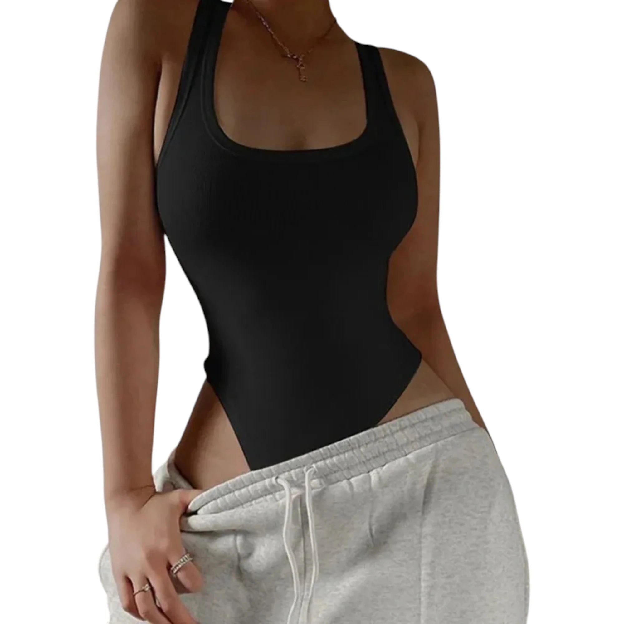 Sleeveless Knit Bodysuit - Halter Style Summer Top