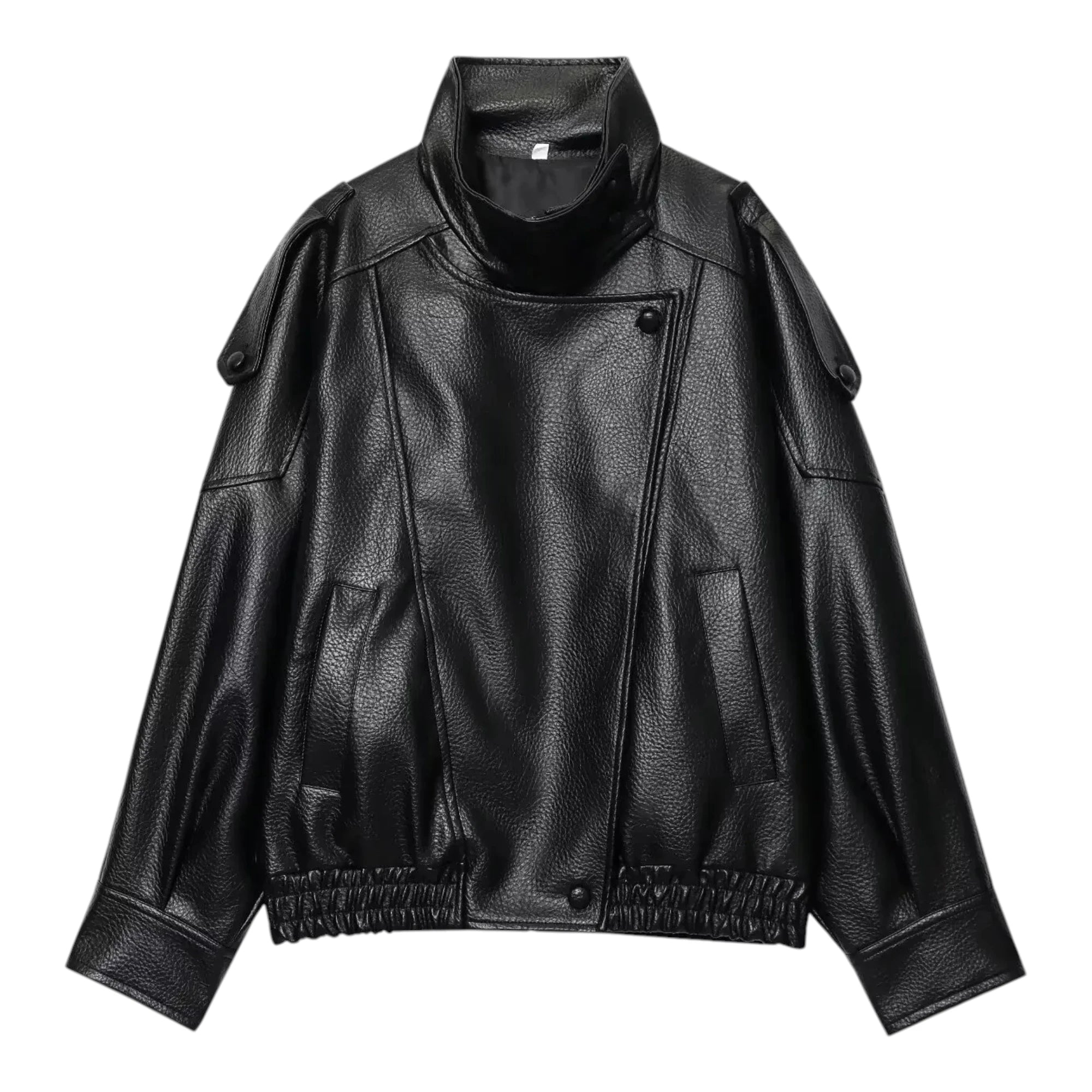 Women's Faux Leather Jacket - Stand Collar Zipper Coat
