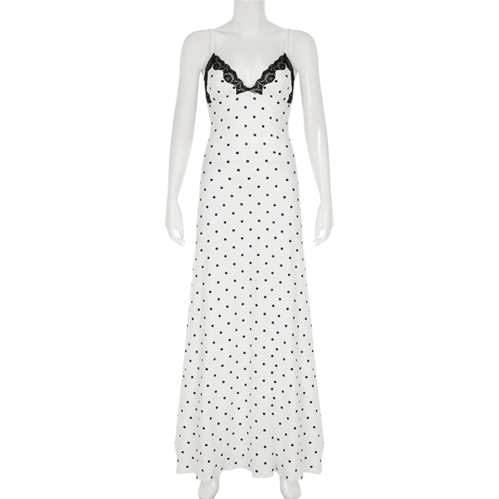Women's Lace Patchwork Maxi Dress - V-Neck Sleeveless Style
