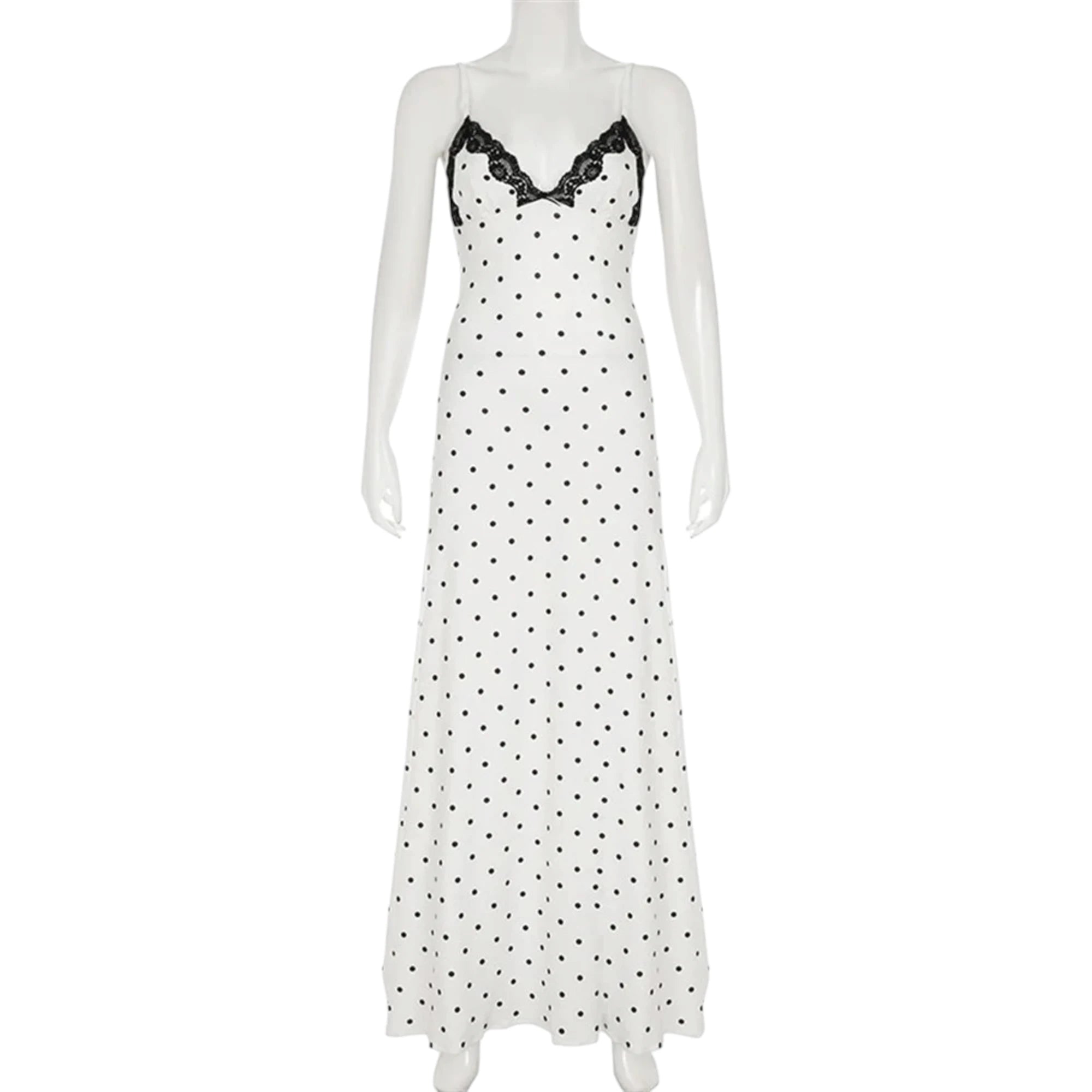 Women's Lace Patchwork Maxi Dress - V-Neck Sleeveless Style