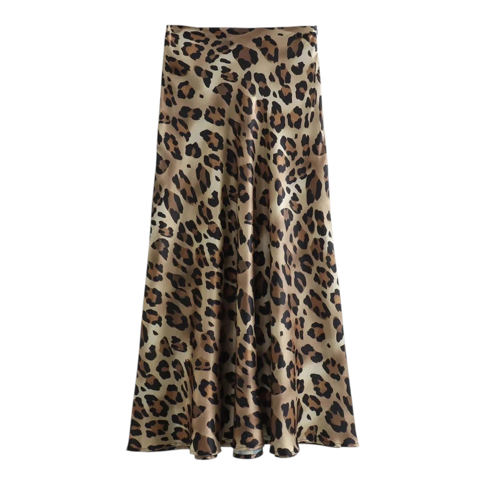 Women's Leopard Midi Skirt - High Waist A-Line Style