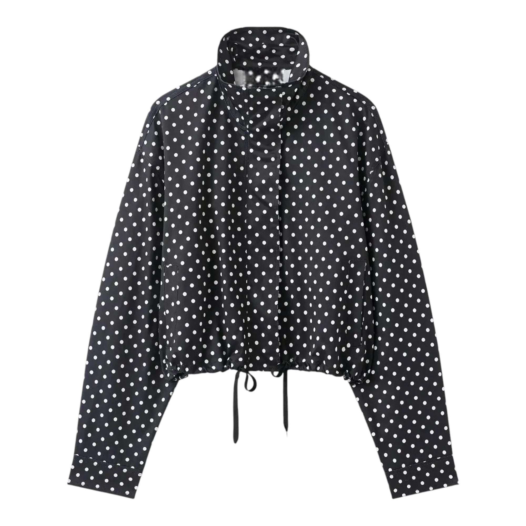 Women's Polka Dot Zip Jacket - Drawstring Casual Outerwear