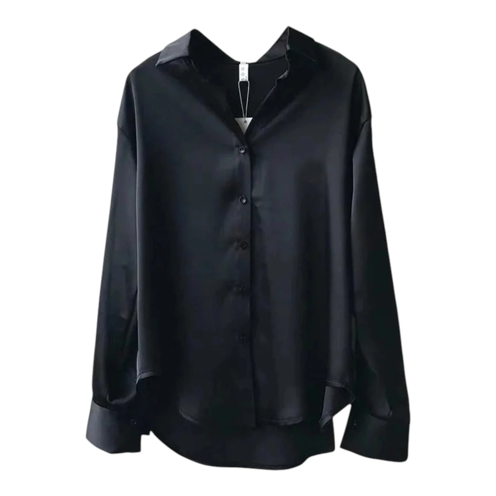 Women's Button Blouse - Long Sleeve Turn-Down Collar Shirt