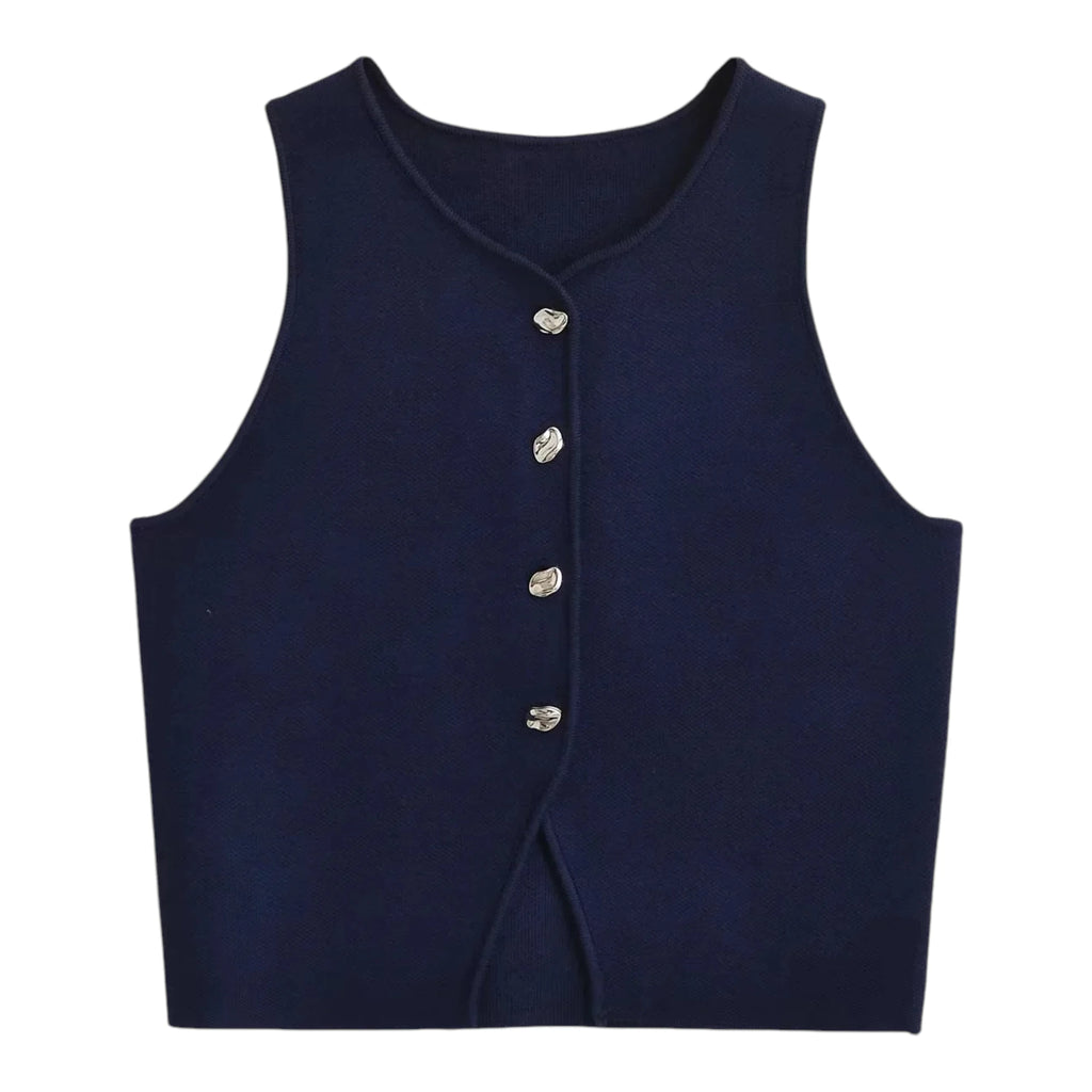 Women's Cropped Knit Vest - Sleeveless Asymmetrical Sweater