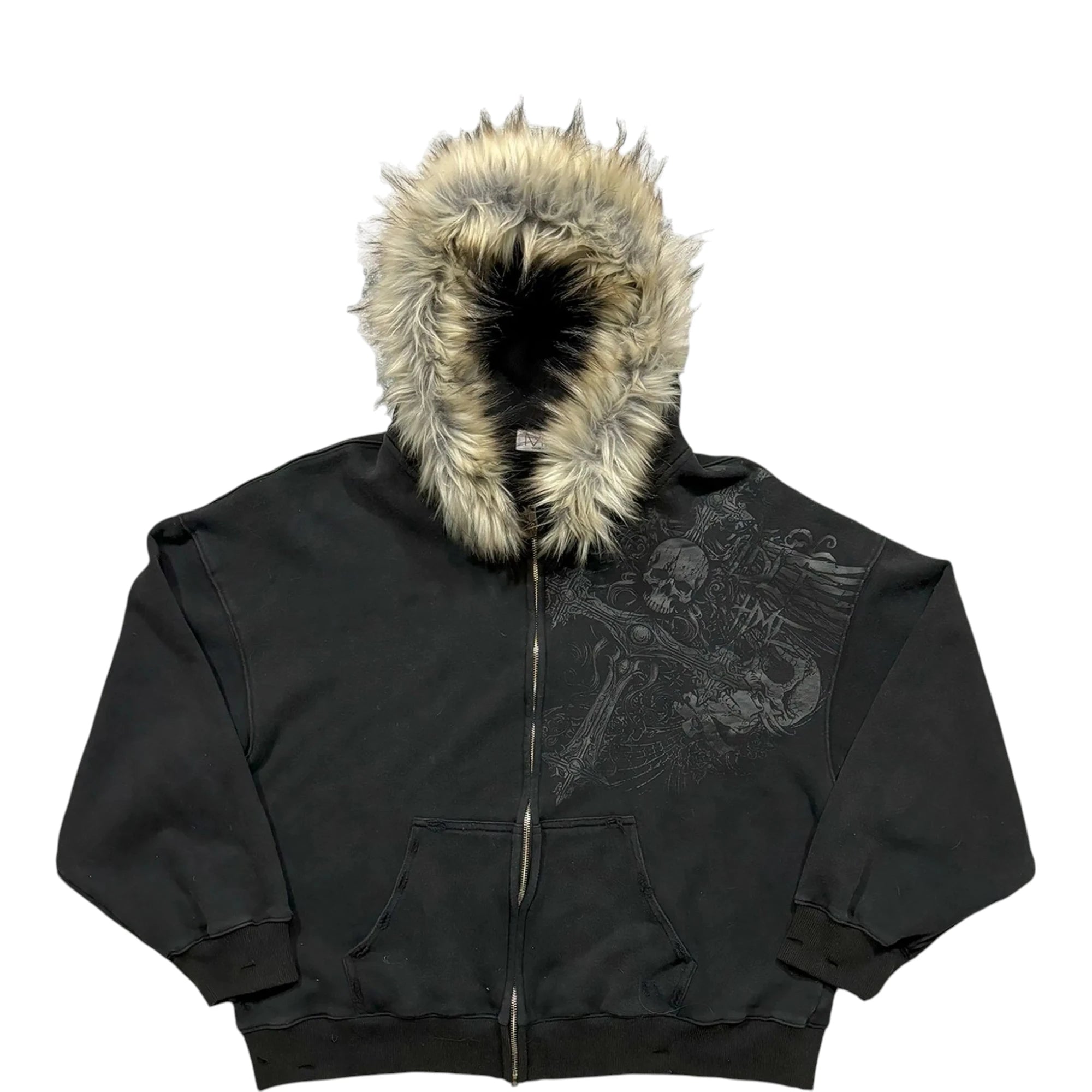 Women's Faux Fur Collar Hoodie - Graphic Zip-Up Jacket