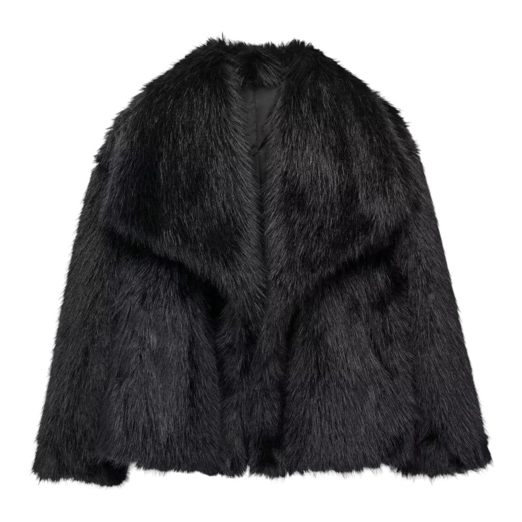 Women's Faux Fur Jacket - Cropped Snap-Front Coat
