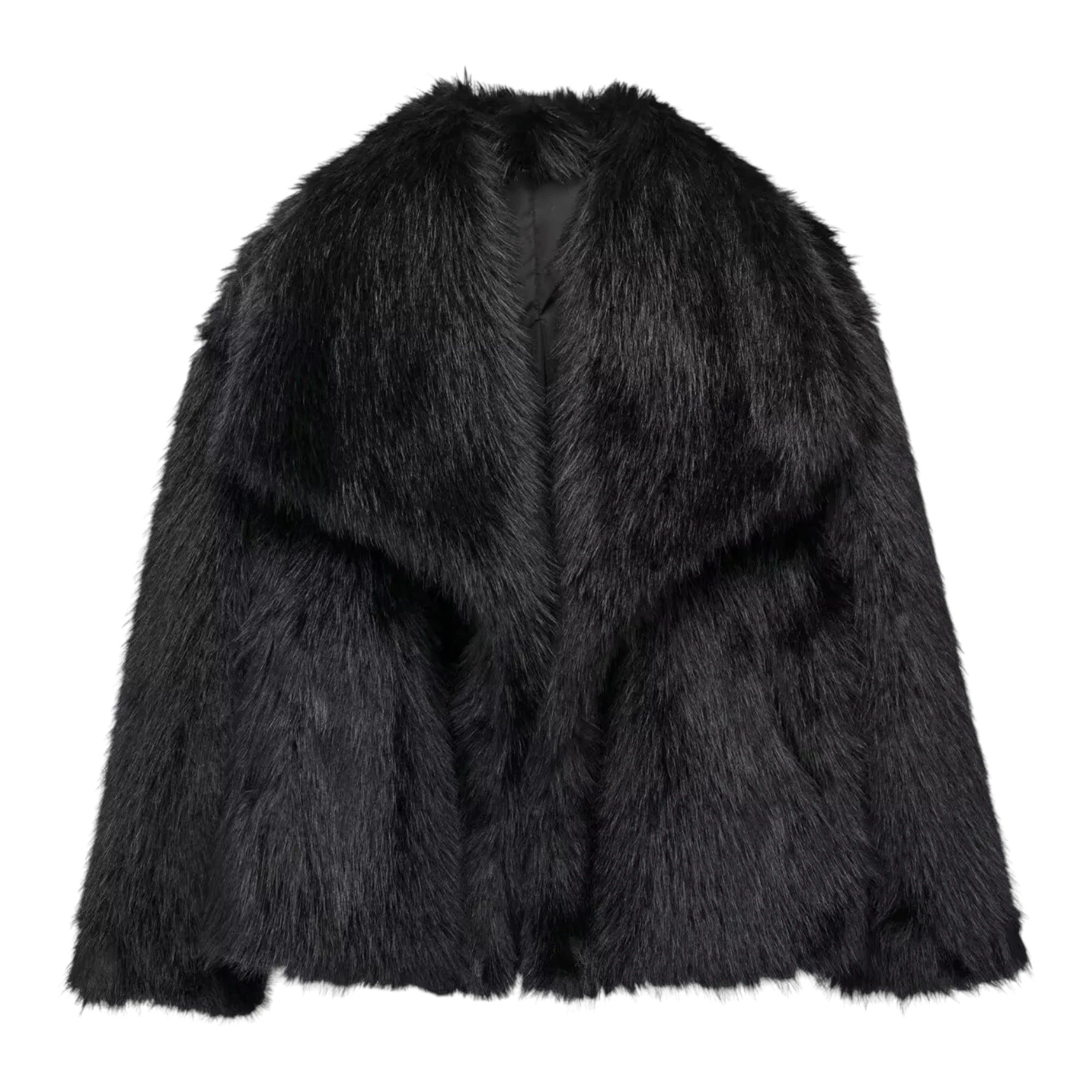 Women's Faux Fur Jacket - Cropped Snap-Front Coat