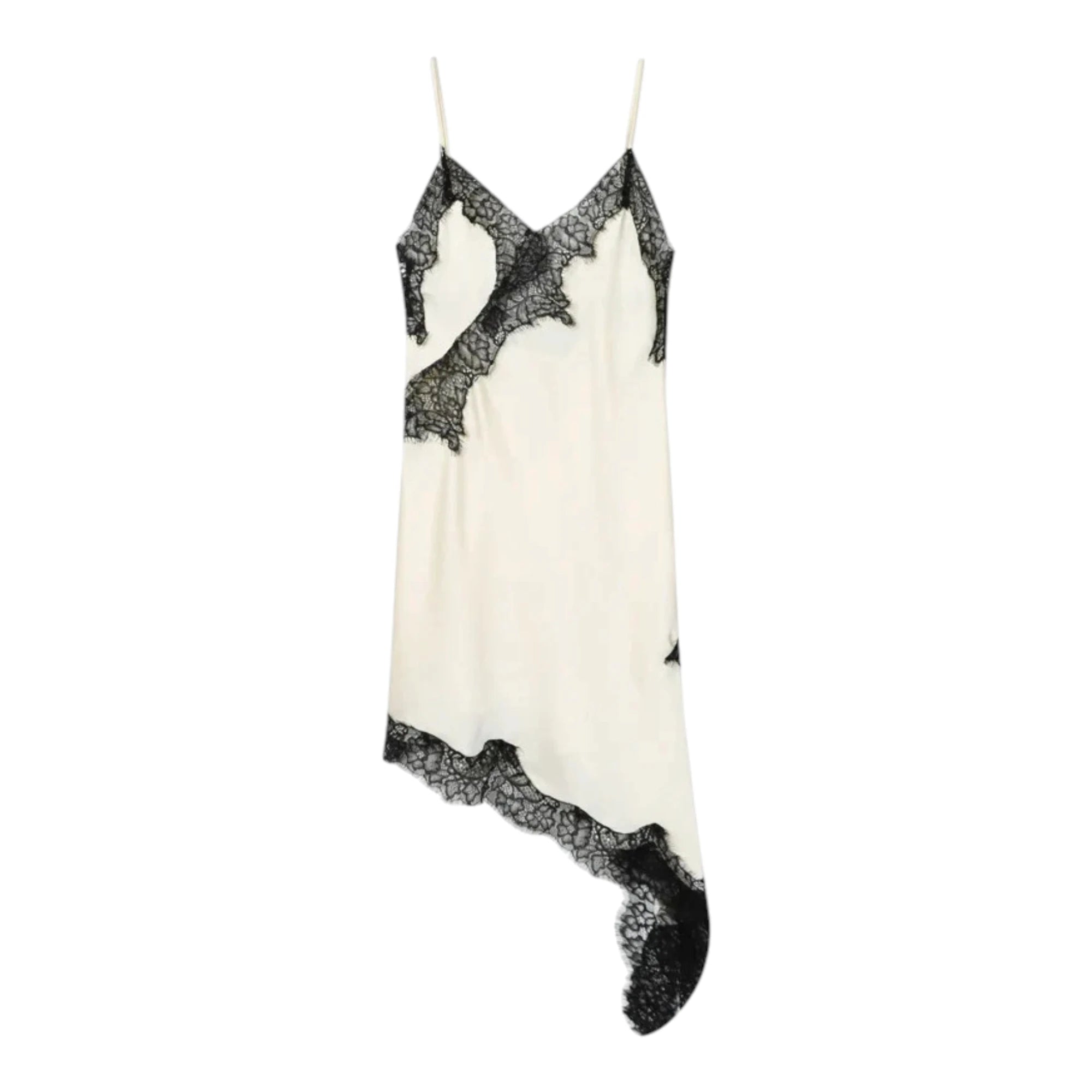 Women's Lace Asymmetric Dress - Sleeveless Slip Dress