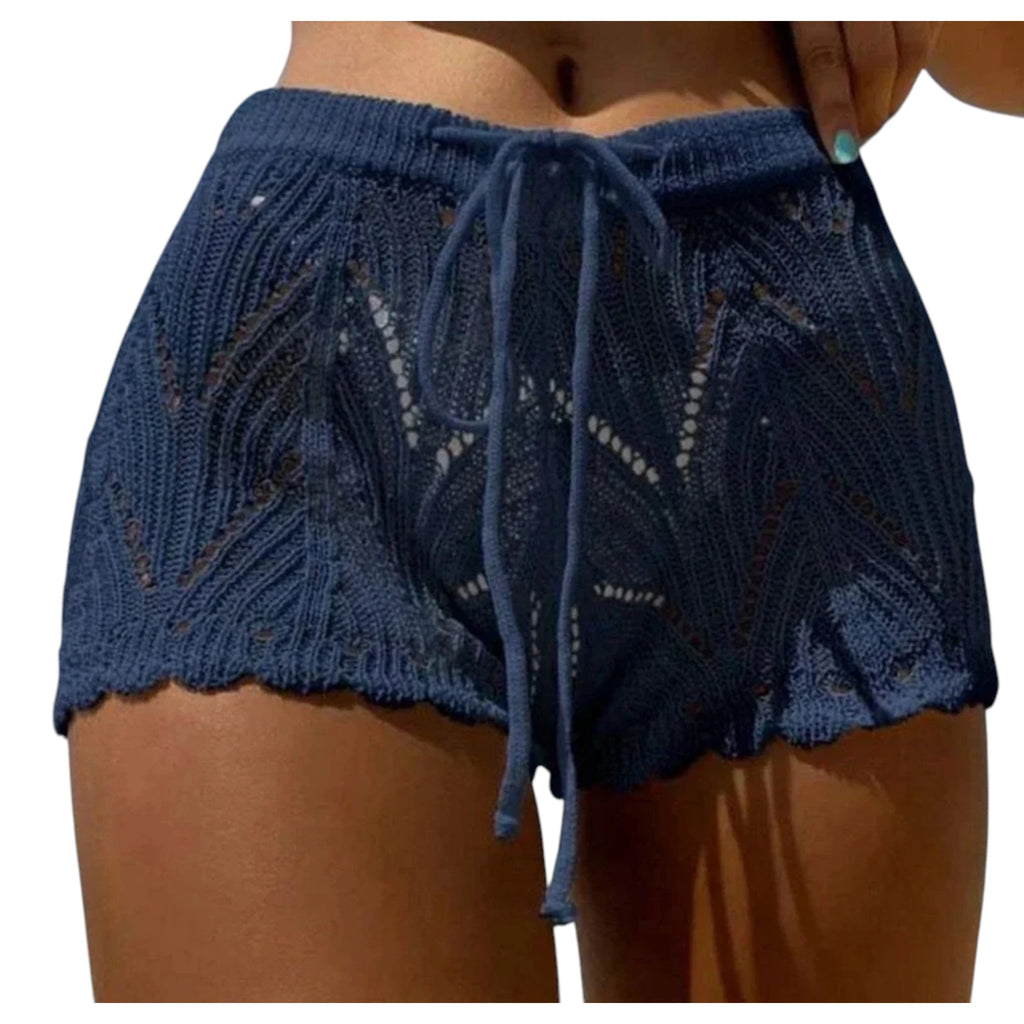 Women's Lace Beach Shorts - Drawstring Bikini Cover-Up Style