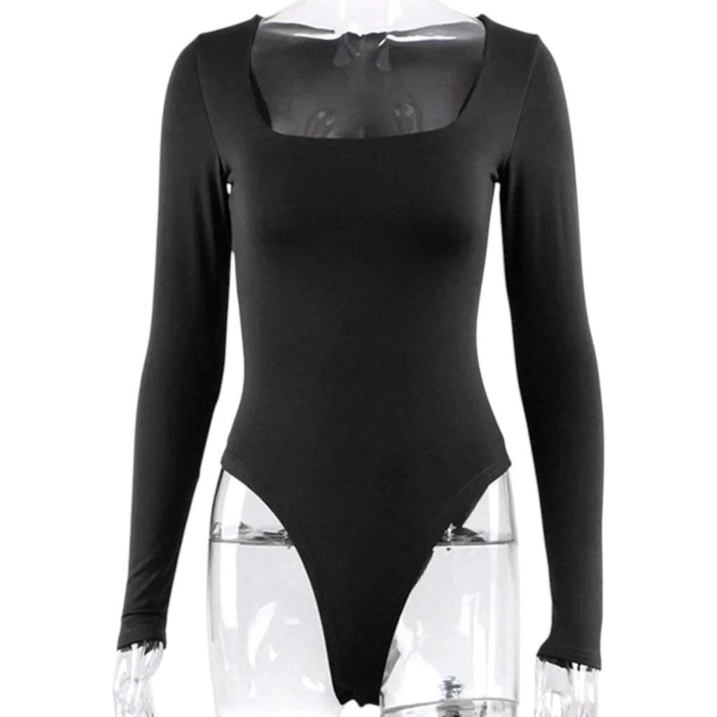 Women's Long Sleeve Bodysuit - Square Neck Fitted Top