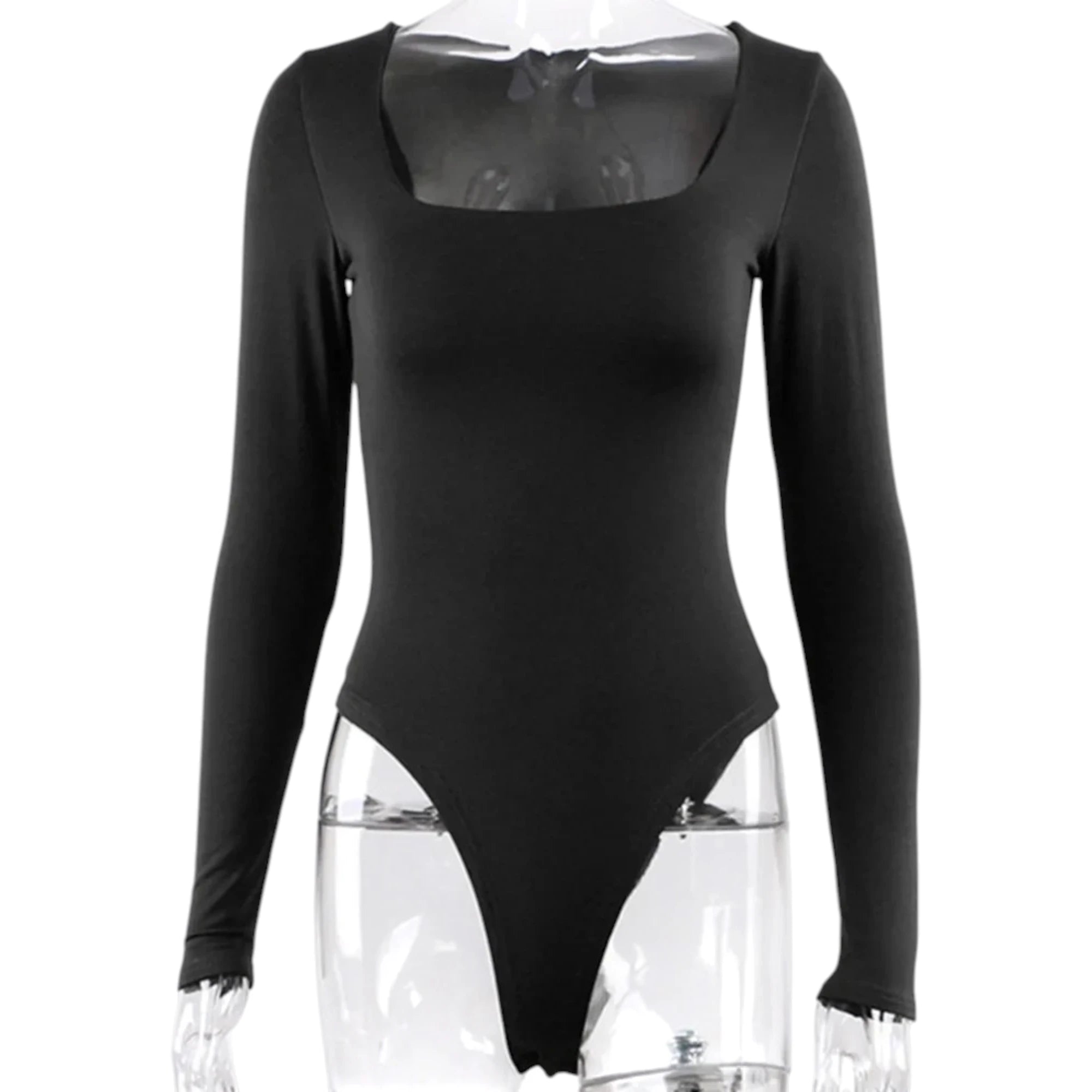 Women's Long Sleeve Bodysuit - Square Neck Fitted Top