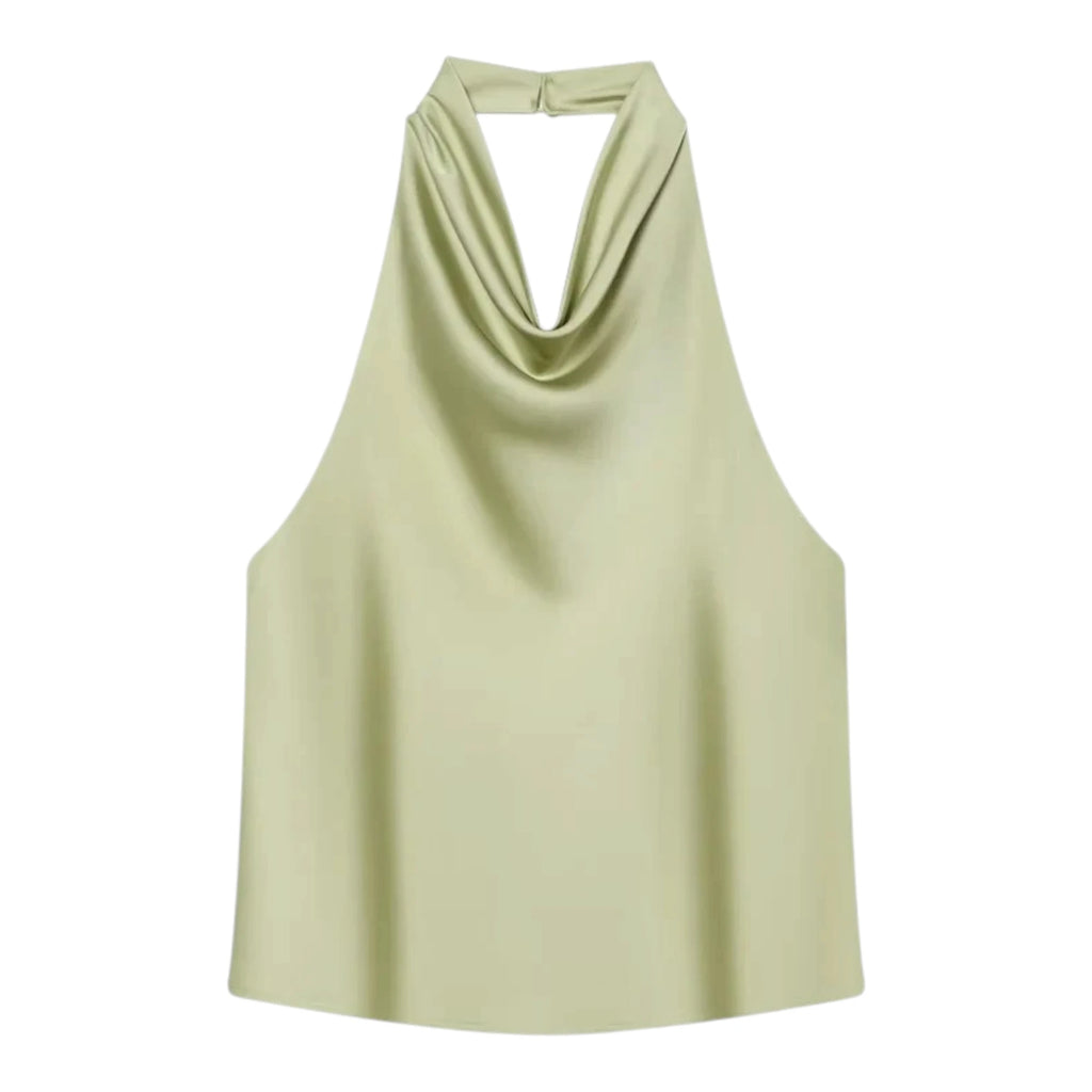 Women's Satin Halter Top - Backless Summer Camisole