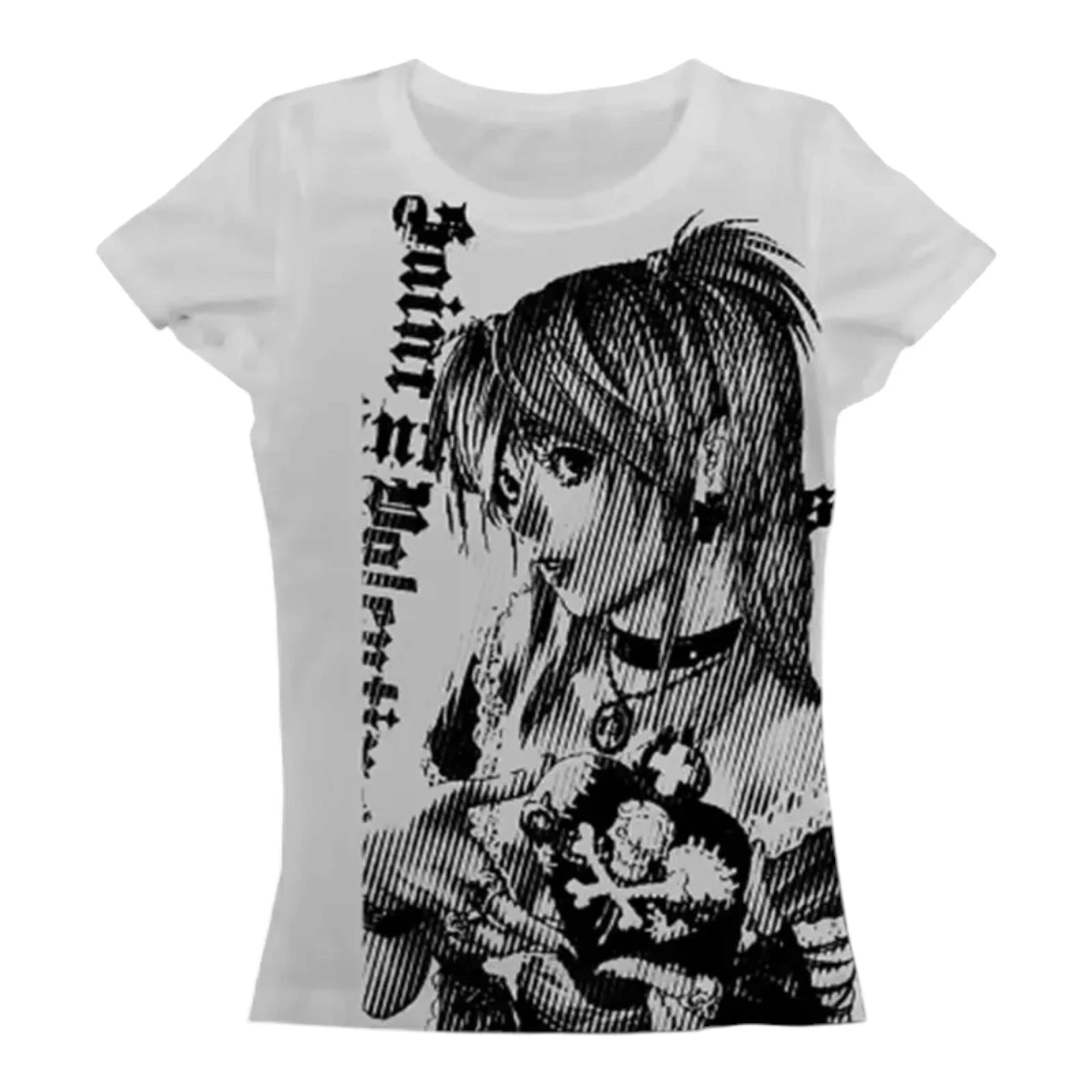 Y2K Graphic Crop T-Shirt - O-Neck Printed Casual Tee